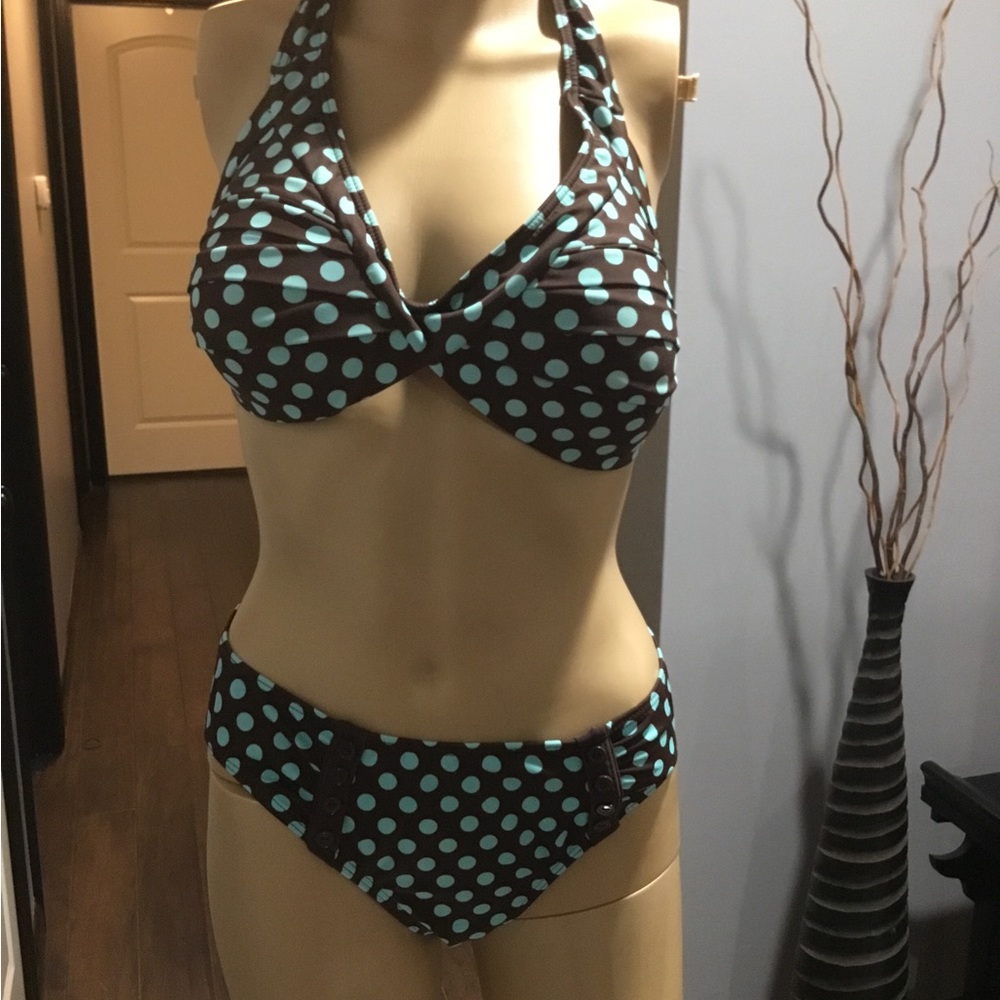 Venus two-piece swimsuit brown with turquoise polka dots